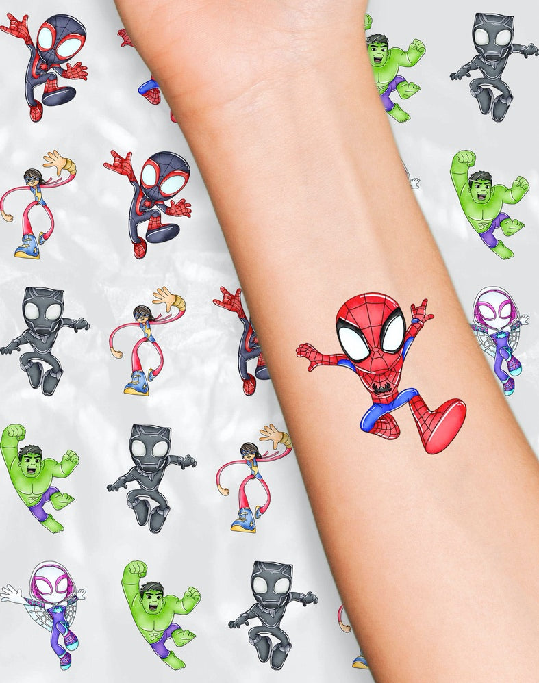 16 fogli Spidey and His Amazing Friends Tattoos, Spiderman, set di